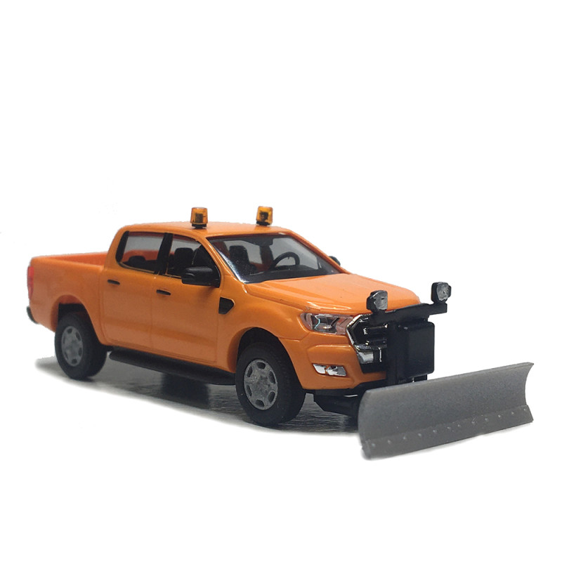 Ford ranger, à plateau avec chasse-neige, orange - BUSCH 52862 - HO 1/87