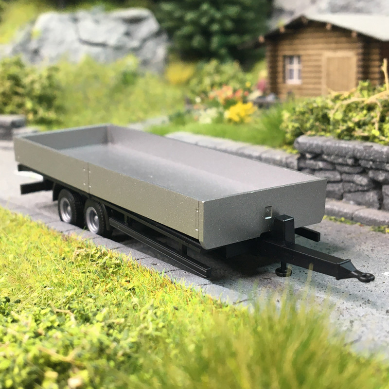 Remorque tandem surbaissée, 2 essieux, argent - HERPA 076920-002 - HO 1/87