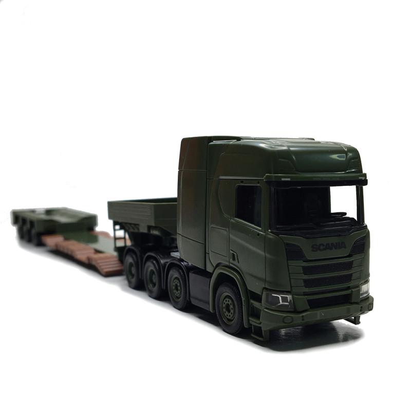 Scania CR 20HD, armée Danoise, semi-remorque surbaissé - HERPA 747295 - HO 1/87