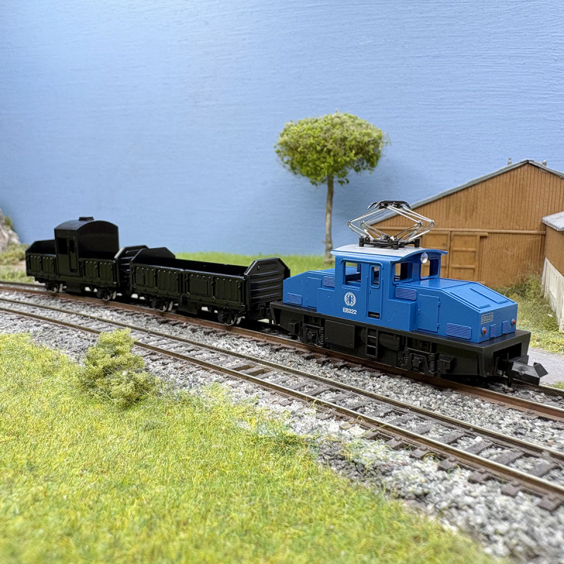 Coffret locomotive diesel N°EB222 bleue et 2 tombereaux noirs - KATO 10-504-2 - N 1/160