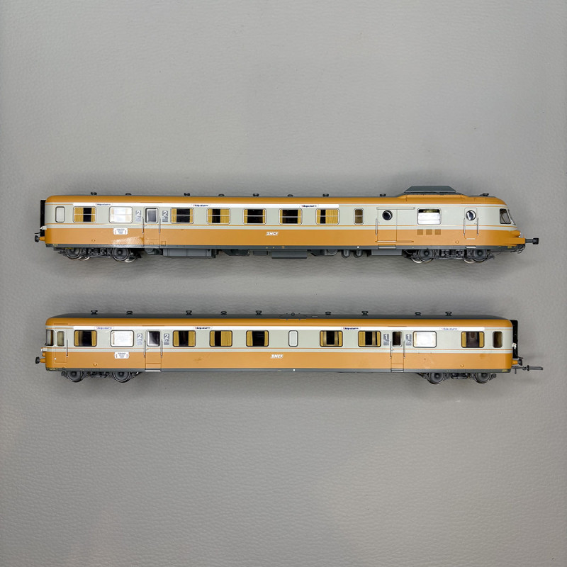 Autorail diesel RGP I remorque Alpazur gris béton/orange SNCF, Ep. IV - JOUEF HJ2463 - HO 1/87