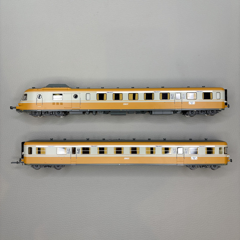 Autorail diesel RGP I remorque Alpazur gris béton/orange SNCF, Ep. IV - JOUEF HJ2463 - HO 1/87