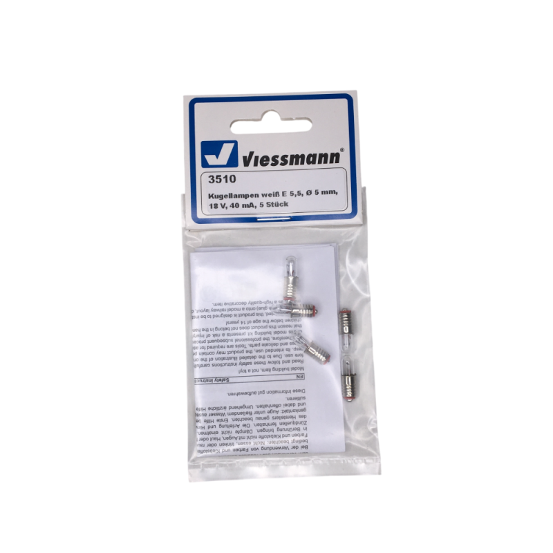 Ampoule blanche avec douille E5,5, Ø 0,5 mm, 18 V, 40 mA, lot de 5 - VIESSMANN 3510