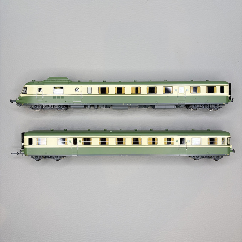 Autorail diesel RGP I remorque vert/beige SNCF, Ep. IV - JOUEF HJ2462 - HO 1/87