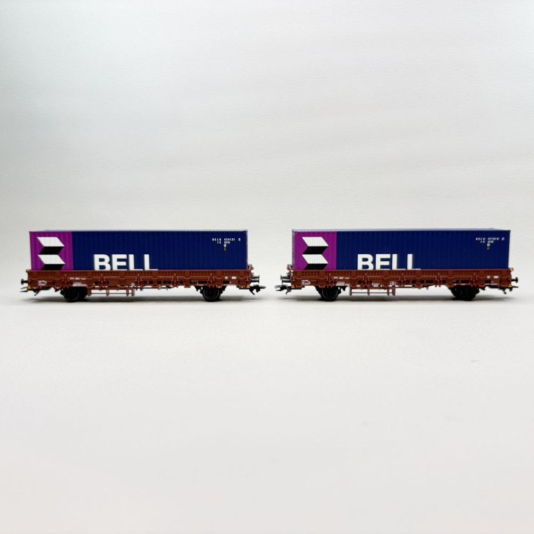 Coffret 2 wagons à ranchers Kbs conteneurs 40 pieds BELL NS, Ep. IV - MÄRKLIN 46939 - HO 1/87