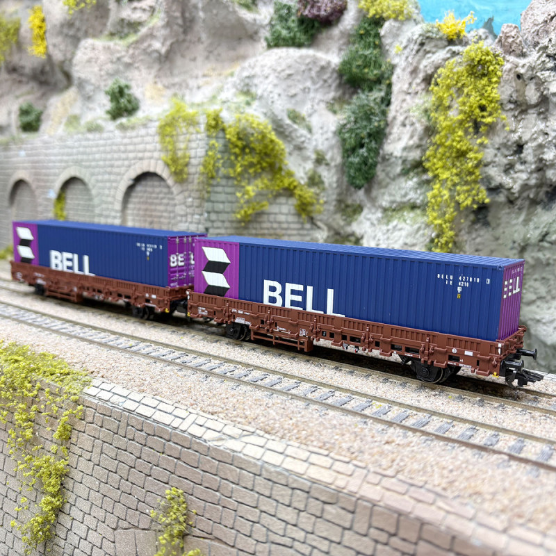 Coffret 2 wagons à ranchers Kbs conteneurs 40 pieds BELL NS, Ep. IV - MÄRKLIN 46939 - HO 1/87
