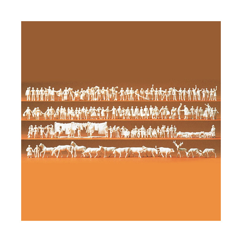 Personnel ferroviaire, voyageurs et passants, non peints - PREISER 79000 - N 1/160