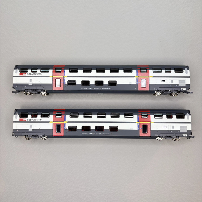 Coffret 2 voitures 2 étages 1re classe type A IC 2000 CFF SBB, Ep. V-VI - ROCO 6200215 - HO 1/87