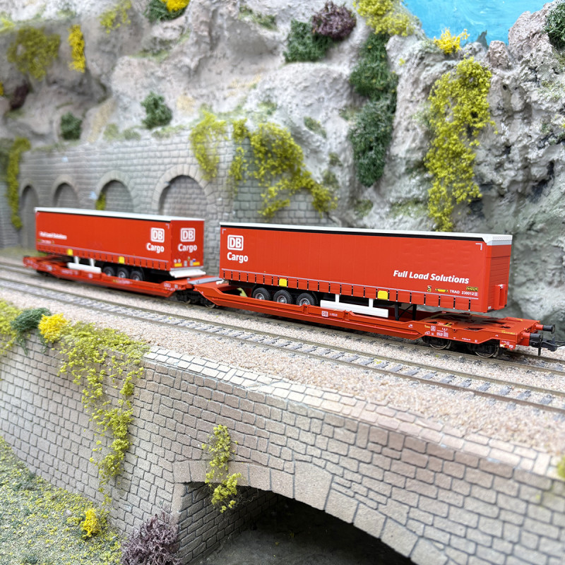 Wagon articulé double poche Sdggmrs 738 T3000e semi-remorques DB Cargo DB AG, Ep. VI - ROCO 6600168 - HO 1/87
