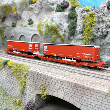 Wagon articulé double poche Sdggmrs 738 T3000e semi-remorques DB Cargo DB AG, Ep. VI - ROCO 6600168 - HO 1/87
