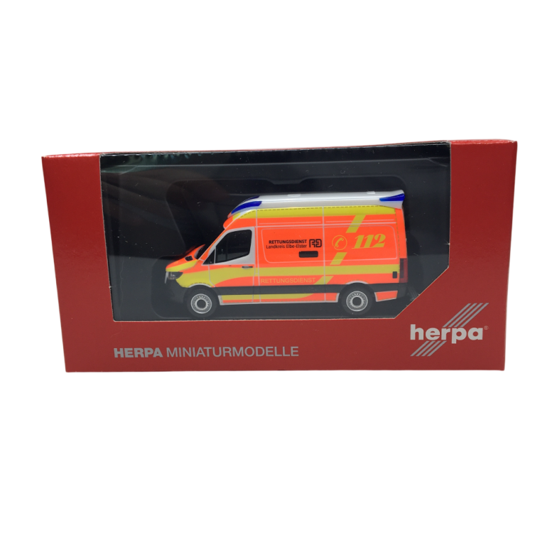 Mercedes Sprinter '18, Ambulance, service médical d'urgence du distric d'Elbe-Elster, Brandebourg - HERPA 099042 - HO 1/87