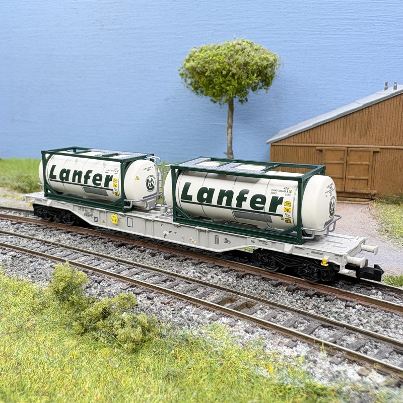 Wagon porte-conteneurs type Sgnss conteneurs-citernes Lanfer Logistik AAE, Ep. VI - FLEISCHMANN 6660088 - N 1/160