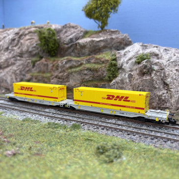 Wagon articulé double poche Sdggmrs T2000 conteneurs DHL AAE Wascosa, Ep. VI - FLEISCHMANN 6660069 - N 1/160