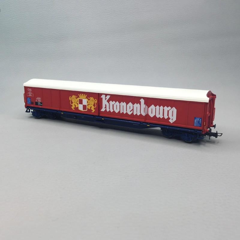 Wagon à parois coulissantes 4 essieux type Habis Kronenbourg châssis bleu SNCF, Ep. IV - JOUEF HJ6322 - HO 1/87