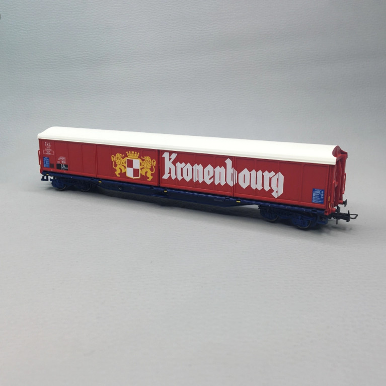 Wagon à parois coulissantes 4 essieux type Habis Kronenbourg châssis bleu SNCF, Ep. IV - JOUEF HJ6322 - HO 1/87