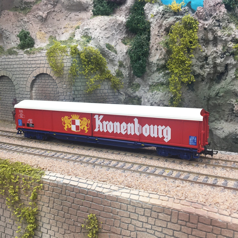Wagon à parois coulissantes 4 essieux type Habis Kronenbourg châssis bleu SNCF, Ep. IV - JOUEF HJ6322 - HO 1/87