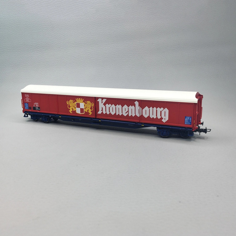 Wagon à parois coulissantes 4 essieux type Habis Kronenbourg châssis bleu SNCF, Ep. IV - JOUEF HJ6322 - HO 1/87