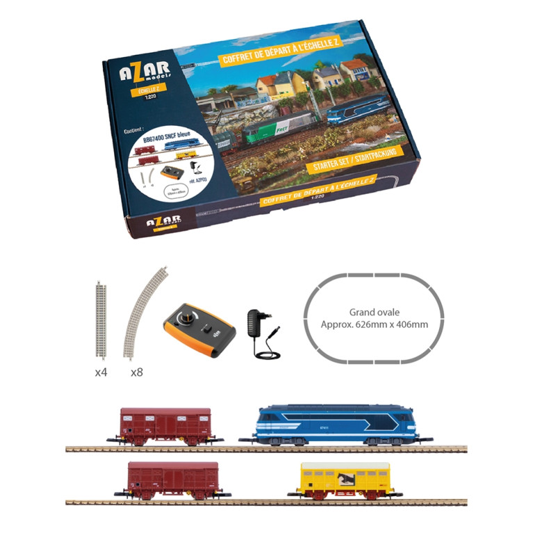 Coffret de départ Bleue BB67400 SNCF wagons G4 ovale Rokuhan Zmaster - AZAR MODELS AZP3 - Z 1/220