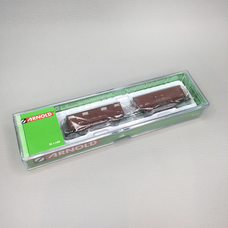 Coffret 2 wagons Gs couverts marron feux rouges arrière RENFE, Ep. IV - ARNOLD HN6718 - N 1/160