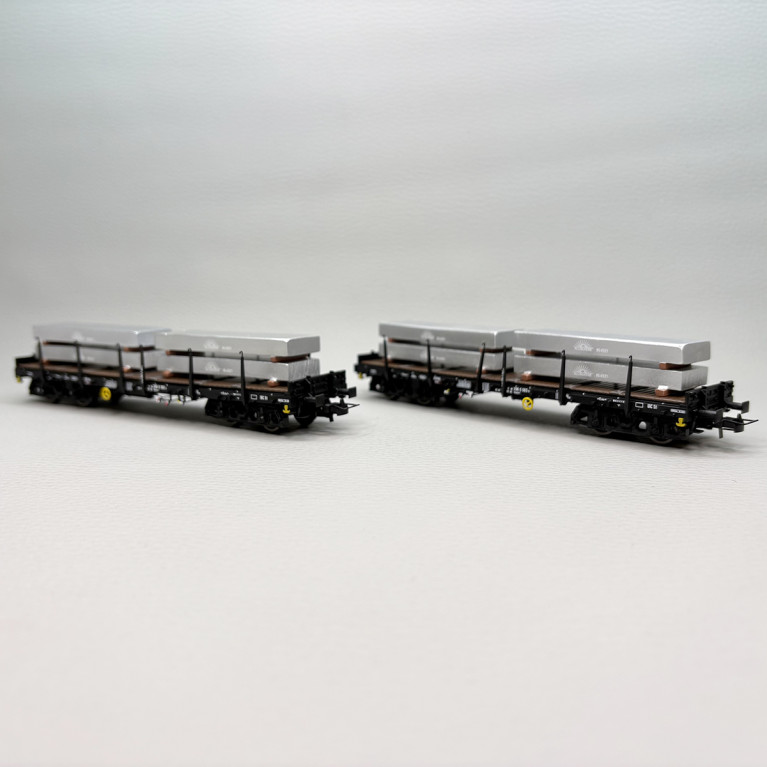 Coffret 2 wagons plats Rmms 4 essieux blocs aluminium DB, Ep. IV - RIVAROSSI HR6701 - HO 1/87