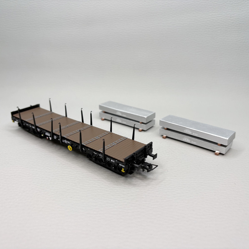 Coffret 2 wagons plats Rmms 4 essieux blocs aluminium DB, Ep. IV - RIVAROSSI HR6701 - HO 1/87