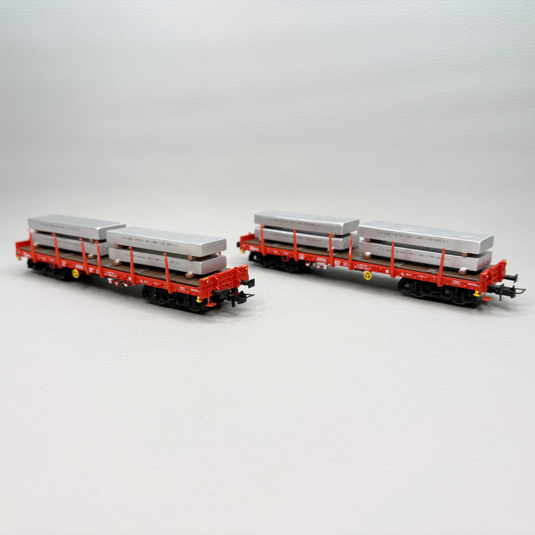 Coffret 2 wagons plats Rmms 4 essieux blocs aluminium rouge trafic D-DBSR, Ep. VI - RIVAROSSI HR6702 - HO 1/87