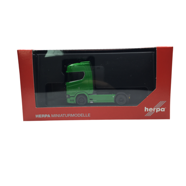 Scania CS 20, à toit surélevé, porteur, avec barre lumineuse et pare chocs renforcé, vert - HERPA 310116-006 - HO 1/87