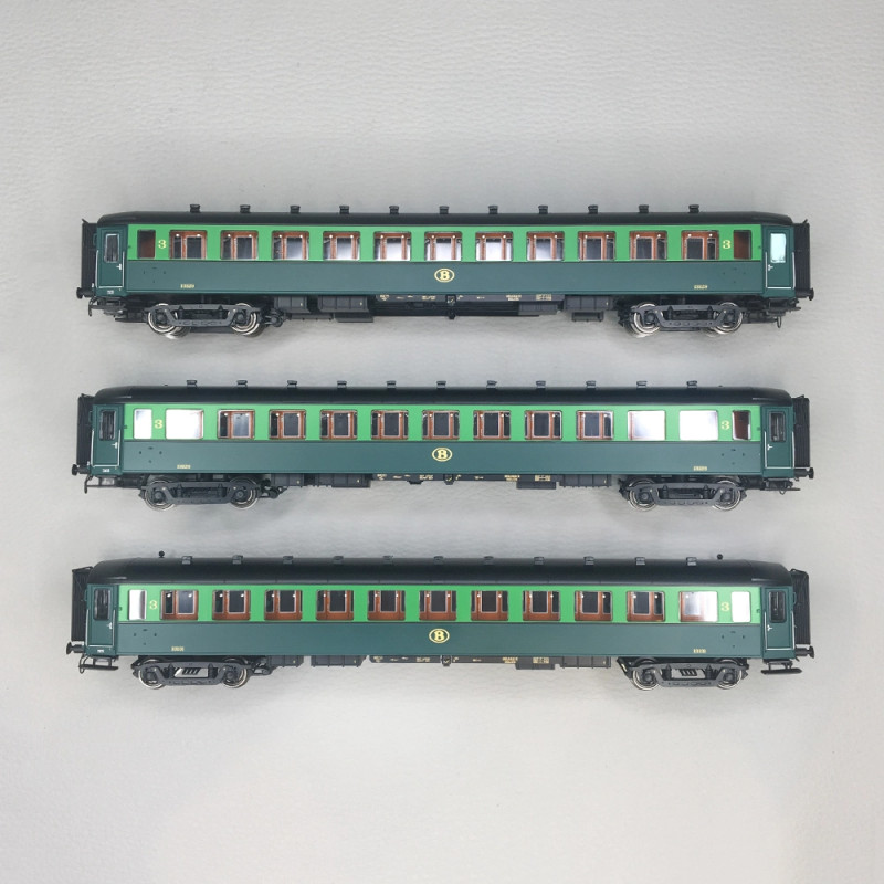 Coffret 3 voitures I2 C11 vert clair/foncé toit noir, SNCB, Ep. IIIa - LS MODELS 42108 - HO 1/87