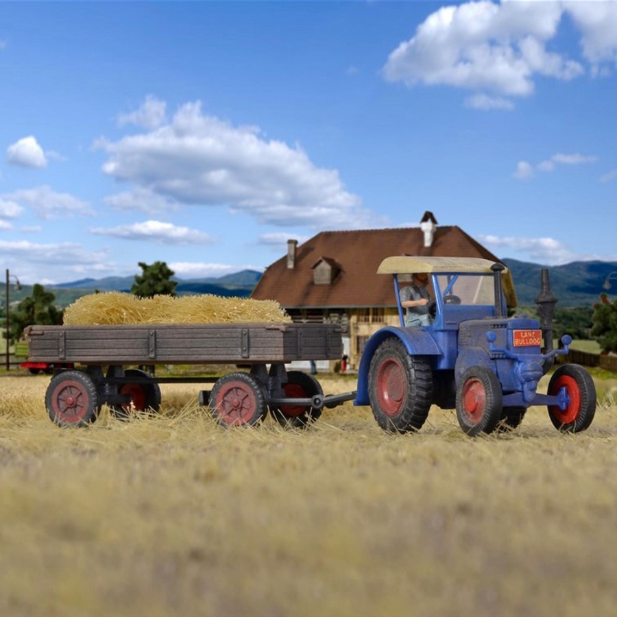 Tracteur Lanz avec remorque plateau à ridelles-HO-1/87-KIBRI 12232