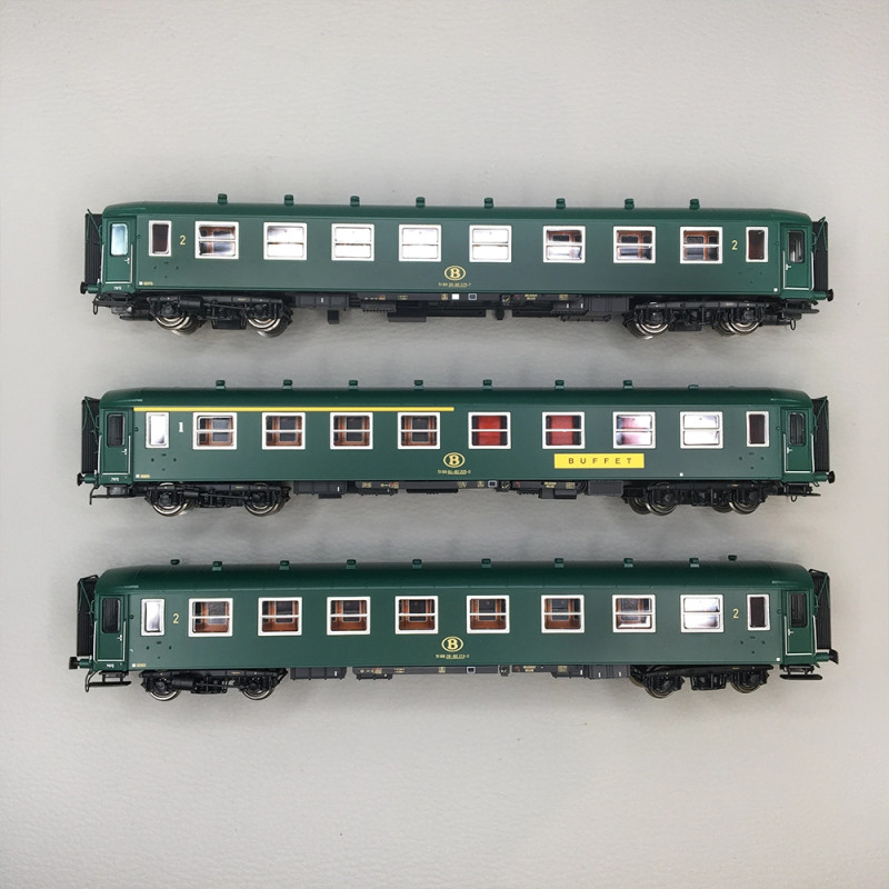 Coffret 3 voitures I2 B8 + A4R Buffet verte toit vert, SNCB, Ep. IVab - LS MODELS 42111 - HO 1/87