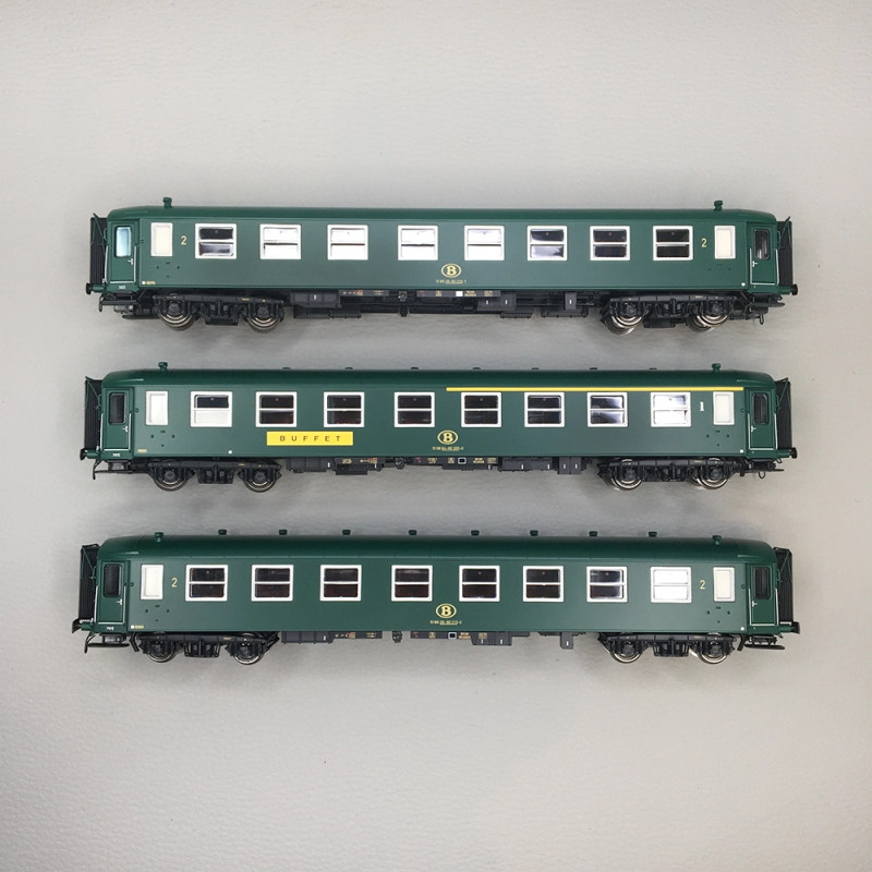 Coffret 3 voitures I2 B8 + A4R Buffet verte toit vert, SNCB, Ep. IVab - LS MODELS 42111 - HO 1/87