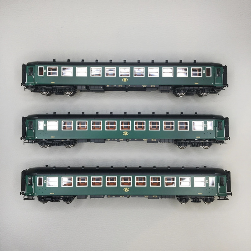 Coffret 3 voitures I2 B11 verte toit noir, SNCB, Ep. IIIc - LS MODELS 42102 - HO 1/87