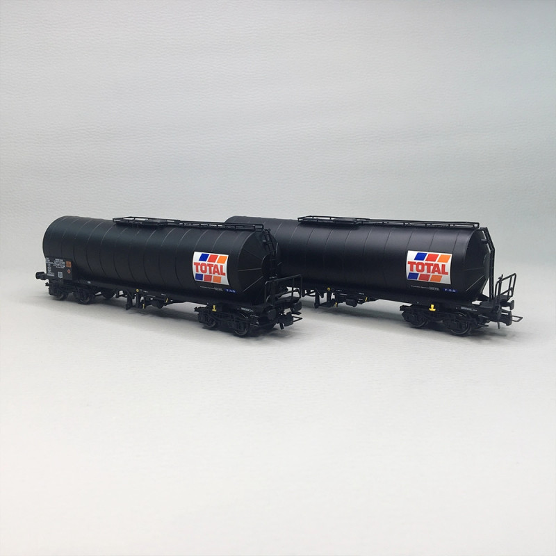 Coffret de 2 wagons-citernes à 4 essieux "TOTAL France", livrée noire, SNCF, Ep. IV - JOUEF HJ6323 - HO 1/87