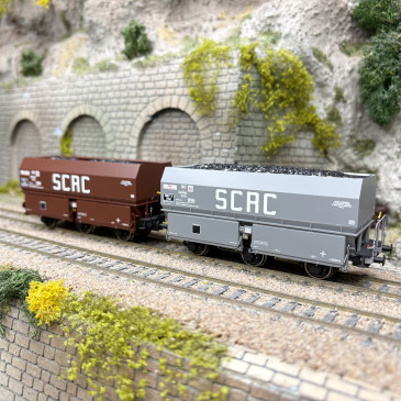Coffret de 2 wagons coke MH45 "SCRC", chargement de coke, SNCF, Ep. III - REE WB-960 - HO 1/87