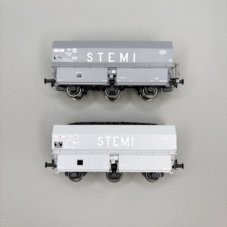 Coffret de 2 wagons coke MH45 "STEMI", chargement de coke, SNCF, Ep. III - REE WB-961 - HO 1/87