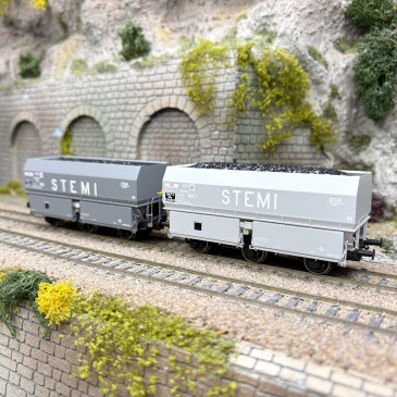 Coffret de 2 wagons coke MH45 "STEMI", chargement de coke, SNCF, Ep. III - REE WB-961 - HO 1/87