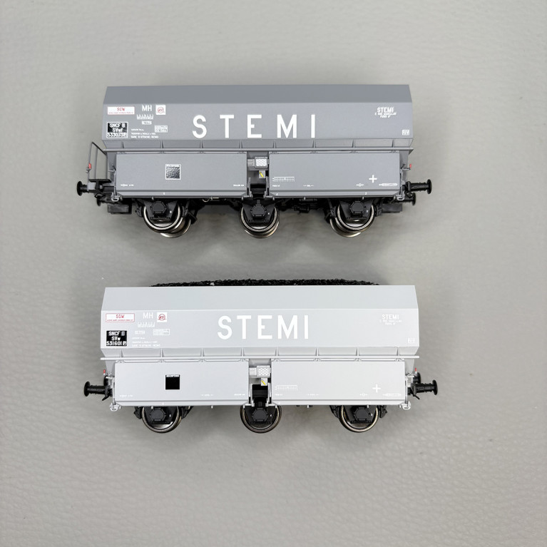 Coffret de 2 wagons coke MH45 "STEMI", chargement de coke, SNCF, Ep. III - REE WB-961 - HO 1/87