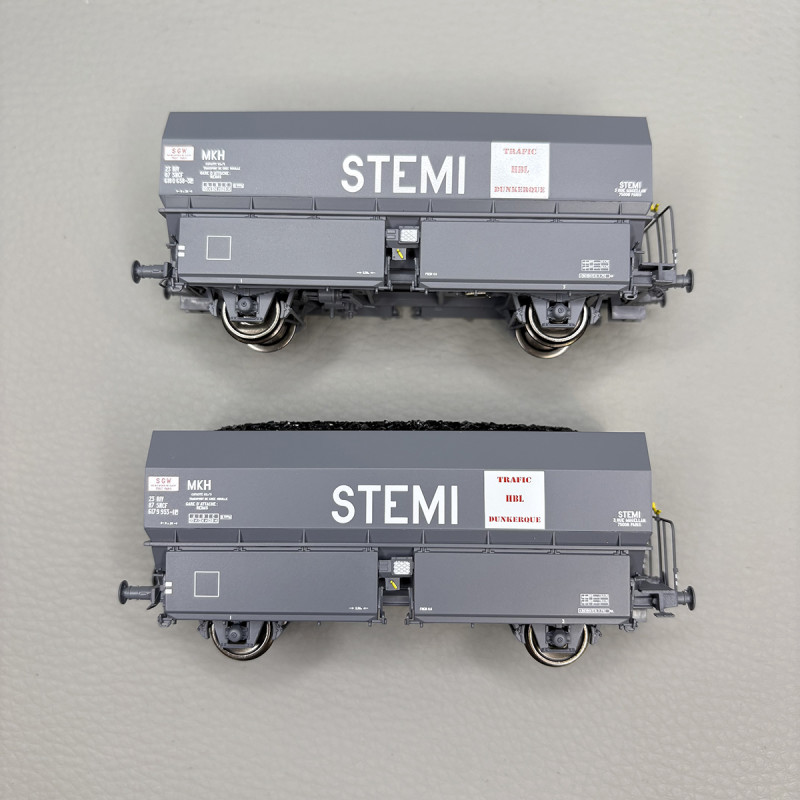 Coffret de 2 wagons coke MH45 "STEMI", chargement de coke, SNCF, Ep. IV-V - REE WB-967 - HO 1/87