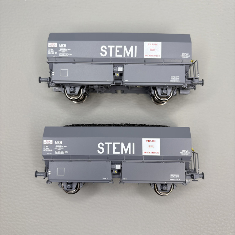 Coffret de 2 wagons coke MH45 "STEMI", chargement de coke, SNCF, Ep. IV-V - REE WB-967 - HO 1/87