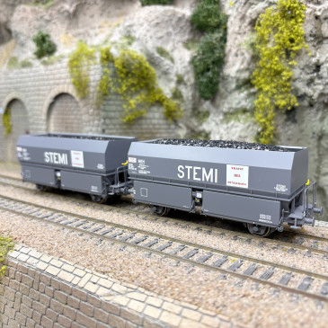 Coffret de 2 wagons coke MH45 "STEMI", chargement de coke, SNCF, Ep. IV-V - REE WB-967 - HO 1/87