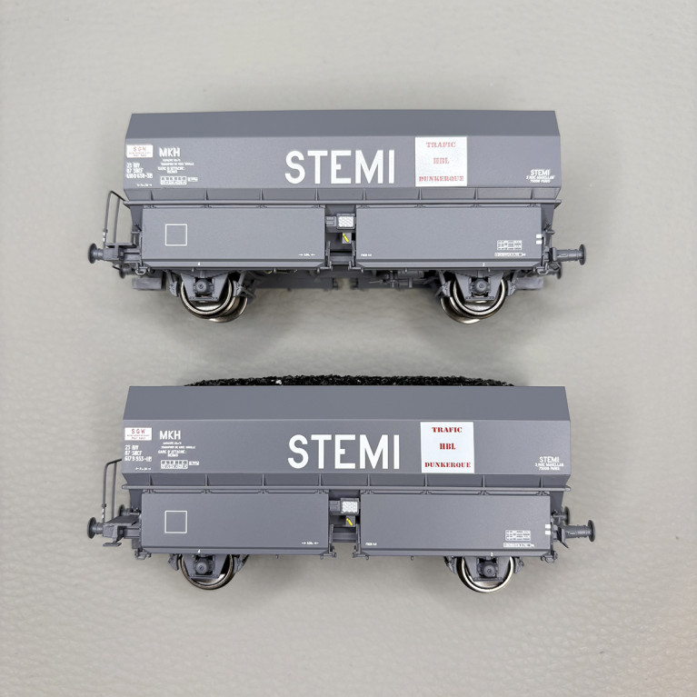 Coffret de 2 wagons coke MH45 "STEMI", chargement de coke, SNCF, Ep. IV-V - REE WB-967 - HO 1/87