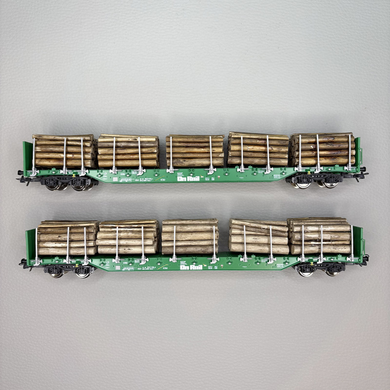 Coffret de 2 wagons à ranchers Rnoos "OnRail", chargement bois rond, Ep. VI - ROCO 6600319 - HO 1/87