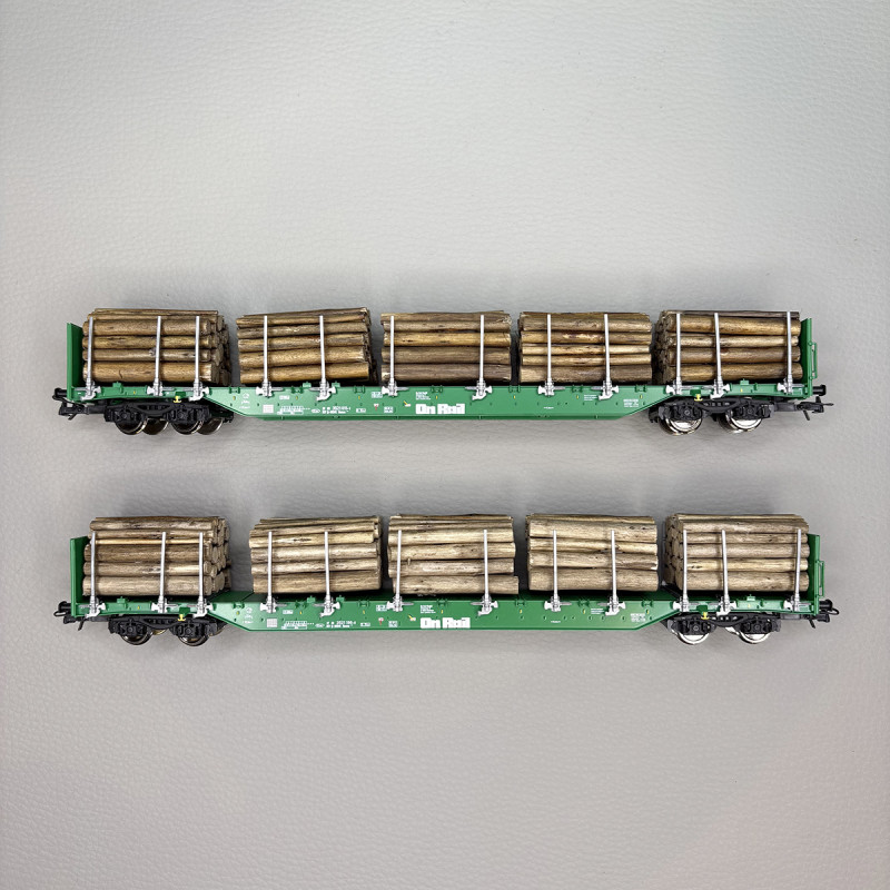 Coffret de 2 wagons à ranchers Rnoos "OnRail", chargement bois rond, Ep. VI - ROCO 6600319 - HO 1/87