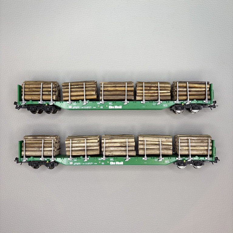 Coffret de 2 wagons à ranchers Rnoos "OnRail", chargement bois rond, Ep. VI - ROCO 6600319 - HO 1/87