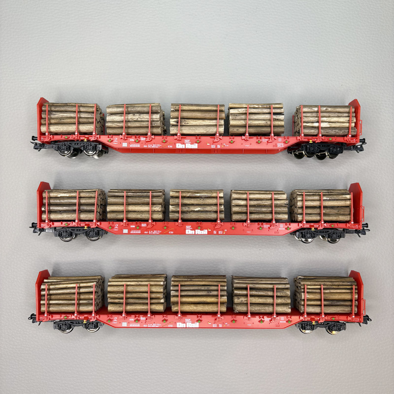 Coffret de 3 wagons à ranchers Rnoos "OnRail", chargement bois rond, Ep. VI - ROCO 6600318 - HO 1/87