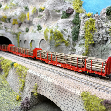 Coffret de 3 wagons à ranchers Rnoos "OnRail", chargement bois rond, Ep. VI - ROCO 6600318 - HO 1/87