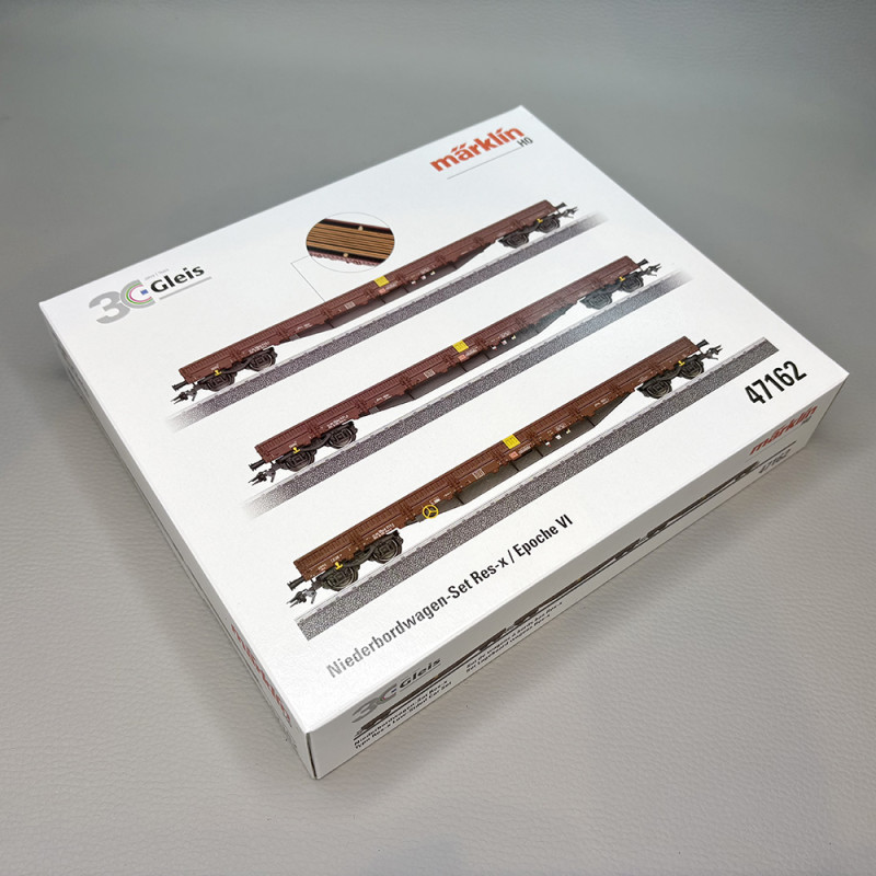 Coffret de 3 wagons à bords bas Res-x, brun-rouge, DB AG, Ep. VI - MARKLIN 47162 - HO 1/87