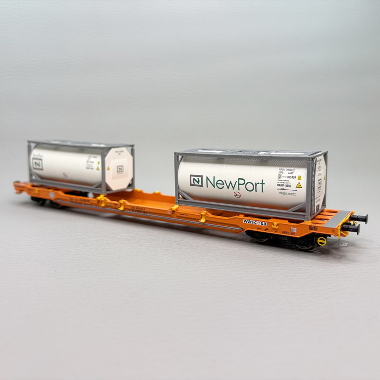 Wagon-poche Sdgnss/T5 "Wascosa", chargement conteneurs-citernes NewPort, Ep. VI - ROCO 6600275 - HO 1/87