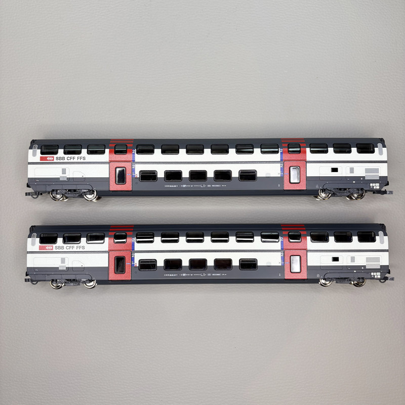 Coffret de 2 voitures à deux niveaux 2e classe, type B "IC2000", SBB CFF, Ep. V-VI - ROCO 6200216 - HO 1/87