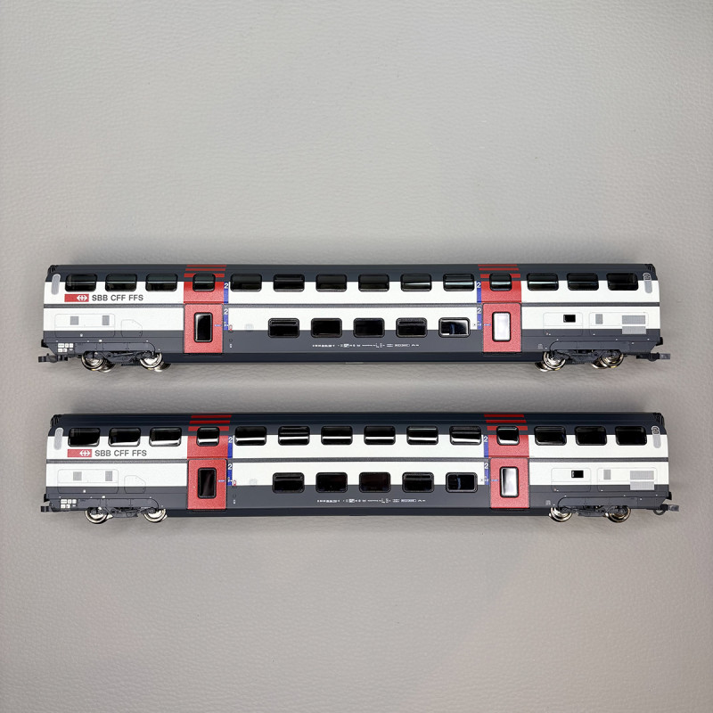 Coffret de 2 voitures à deux niveaux 2e classe, type B "IC2000", SBB CFF, Ep. V-VI - ROCO 6200216 - HO 1/87